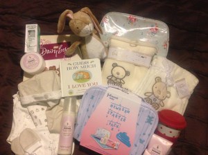 Spoilt rotten with gifts from the girls - Mammas and Pappas' baby set, Johnson's baby set, Sanctuary mum-to-be set, Bean's first book and more