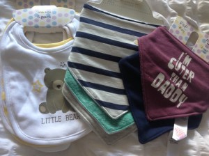 Some very cute bibs from Aunty Clare (not sure when to start using them?) from Next and Tesco