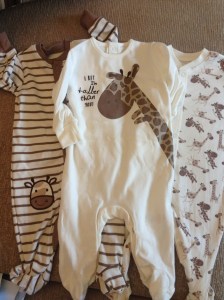 Gorgeous Giraffe sleepsuits from family friends, from Matalan