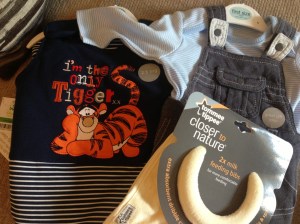 Tigger sleeping bag, cute little outfit (both Asda) and some bibs from Great Aunt T