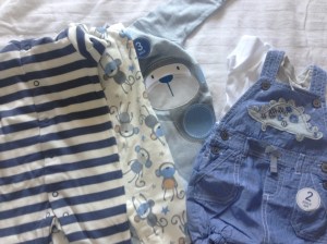 3x sleepsuits (stripes/monkeys) and a gorgeous dinosaur summer outfit from Next - from good friends Shell 'n' Lee
