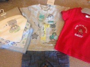 Gifts from a Great Aunt and Uncle - outfit from Next, bibs from Tu and a Welsh T-shirt!