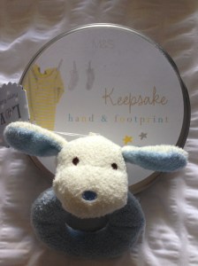 Hand and footprint set, and cuddly rattle from an agency I work with