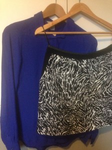 Blue shirt from H&M, zebra print skirt from Oasis