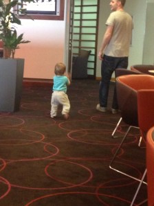 The only photo I have of Novotel Birmingham airport- baby W tottering around the bar area - he had just started walking!