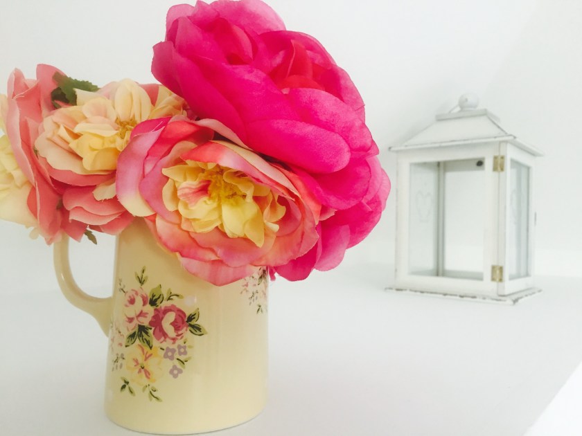 bright flowers and lantern